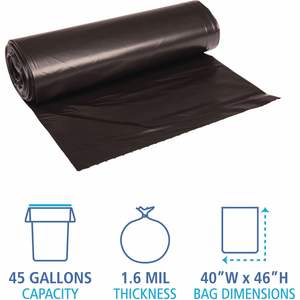 Sac poubelle extra-lourd Boardwalk 521 Repro 40x46 1,6 mil 45 gal noir, 10 sacs par rouleau (caisse de 10 rouleaux) - Product Image 2