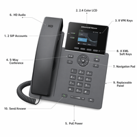 Téléphone IP HD de qualité opérateur Grandstream GRP2610P à 2 lignes, écran LCD couleur 2,4 pouces, 2 comptes SIP, PoE, VoIP d'entreprise, audio 5 voies
