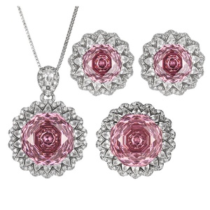 Bulk Wholesale Eco-friendly Rose Cut 14-10MM Copper Cubic Zirconia Necklace <b>Earrings</b> Ring Jewelry <b>Sets</b> for Collections - Product Image 1