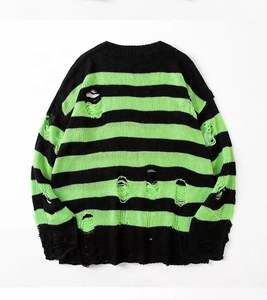 <strong>Black</strong> <strong>Red</strong> <strong>Striped</strong> Sweaters Washed Destroyed Ripped Sweater Crew Neck Men Hole Knit <strong>Jumpers</strong> Men Women Oversized Sweater Harajuku - Product Image 5
