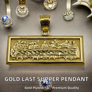 Pendentif rectangulaire La Cène, plaqué or 14 carats, cuivre, cadeau chrétien pour homme, bijoux en gros - Product Image 2