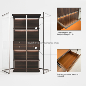 Gabinete de exhibición de pared de vidrio de perfil de aluminio de Metal personalizado de lujo moderno minimalista con luz Led para sala de estar - Product Image 3