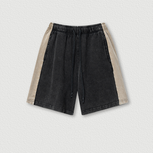 Traje Vintage americano de verano 2025 para <span class=keywords><strong>hombre</strong></span>, pantalones cortos deportivos térmicos de terciopelo de algodón informal de talla grande, camiseta lavada, Salón desgastado - Product Image 4