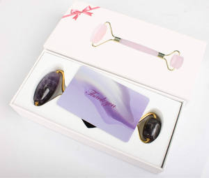 Set Pemijat Kuarsa Alami, <span class=keywords><strong>Roller</strong></span> Wajah Batu Giok Ungu Alami dengan Kotak - Product Image 6