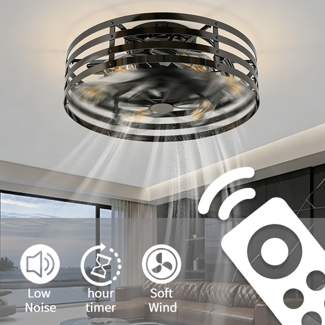Vintage Industrial Style Birdcage Ceiling Fan with Remote Control and Silent Motor for Indoor Bar Ceiling Fan Light