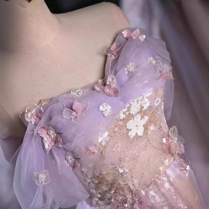 Vestido de noche morado de alta gama para mujer - el vestido de brindis para la princesa fugitiva que está comprometida y la novia - Product Image 4