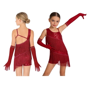 Girls <b>Dance</b> Leotard Dress With Fringes And Gloves <b>Stage</b> Performance <b>Wear</b> For Latin Ballroom Dancing Kids 6-16 Years <b>Old</b> - Product Image 4