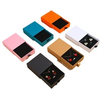Boîte à bijoux en papier kraft carré de couleur unie, en stock, avec tiroir coulissant pour boucles d'oreilles, colliers, bagues, emballage