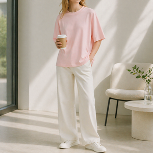 <strong>Women's</strong> <strong>Oversized</strong> Short Sleeve T <strong>Shirt</strong> Round Neck Solid Color Loose Fit Basic Casual Summer Cotton Blend Tee for Women - Product Image 3