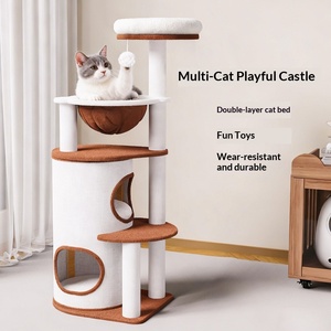 Estructura de Madera Resistente para Gatos con Rascador Integrado y Cama con Compartimento Abierto - Estilo Moderno y Atractivo para Uso en Interiores y Exteriores - Product Image 2