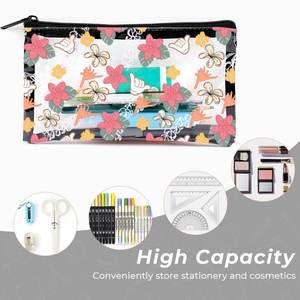 2025 Trending Custom Clear Neceser Set Impermeable Hawaiian Pink Anthurium Print Reutilizar Transparente Clean Juego de dos piezas - Product Image 4