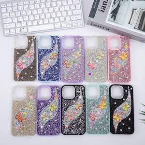 Coque de téléphone portable en diamant pour <span class=keywords><strong>iphone</strong></span> 15 14 13 Glitter Butterfly Girls Back Cover Fundas Protector De Celular Estuches Forro - Product Image 1