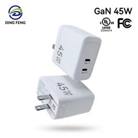 Cargador Rápido GaN con Certificación UL FCC CUL CB, PD 45W, Puertos USB-C Dobles, Adaptador de Corriente para Teléfono Móvil y Portátil, Estándar Estadounidense