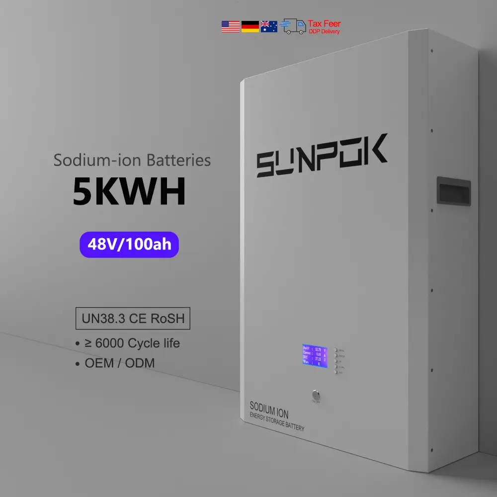 SUNPOK แบตเตอรี่โซเดียมไอออน48V 5kwh,แบตเตอรี่เก็บประจุแบบพาวเวอร์แบงค์พลังงานแสงอาทิตย์แบตเตอรี่แบบชาร์จไฟได้โซเดียมไอออน