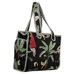 กระเป๋าโท้ทขนาดเล็กพิมพ์ลายบล็อกสีดำทำด้วยมือคุณภาพระดับพรีเมียมดีไซน์คลาสสิกในราคาขายส่งสำหรับผู้หญิง - Product Image 3