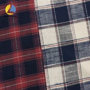 Woven Yarn Dyed Plaid Fabric Custom Pure Cotton Shirt Slub Fabric Double Sided Flannel Fleece Fabric