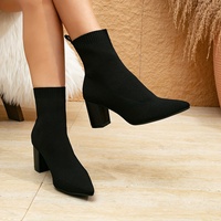 Fabricant de bottes sur mesure, bottines noires en tissu respirant à talon haut, bout pointu, à enfiler, pour femmes