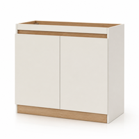 Meubles de cuisine modernes bicolores sur mesure, portes shaker en bois grainé, avec îlot en quartz cascade pour villa et appartement