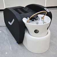 Fauteuil de lavage moderne en cuir PU avec bac en céramique, table de massage électrique intégrale, chaise de lavage pour salon de coiffure et spa