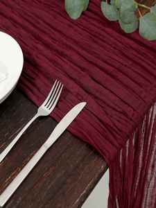 1pc Bohemian Style Gauze Rural Wedding Party Decorated Crinkle <b>Cloth</b> <b>Table</b> <b>Runner</b> 90*180cm - Product Image 2