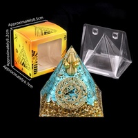 6CM Cristal Naturel Gravier Lapis Turquoise Résine Énergie Pyramide Figurine Sculpté À La Main Feng Shui Décoration De La Maison Doré Gravé