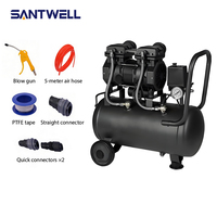 Compresseur d'air sans huile à double cylindre, réservoir de 30 L, pompe à air silencieuse pour la réparation automobile, le travail du bois, la peinture au pistolet, l'utilisation en garage
