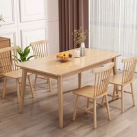 Ensemble table et chaises en bois de caoutchouc massif, design moderne minimaliste, forme rectangulaire, capacité 6 personnes, assemblage requis