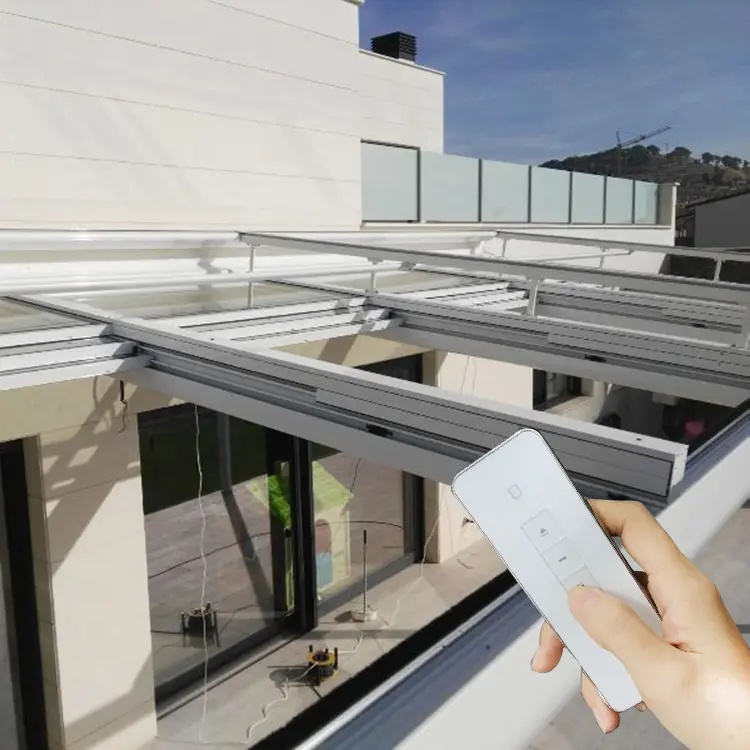 Electric Design OutDoor Restaurant Cafe Aluminium Profile Sun Shade Sunroom Skylight Retractable Roof Awnings