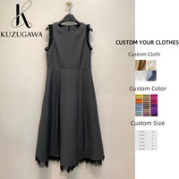 Robe Chic Vintage Japonaise Printemps-Été pour Femme, Col Rond, Sans Manches, Taille Haute, Coupe Ajustée, Coupe Évasée, Patchwork en Maille, Longueur Midi