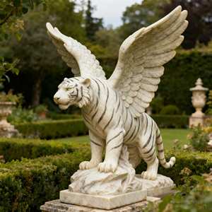 Scultura di Tigre in Marmo Intagliata a Mano su Misura, Grandezza Naturale, Design Moderno con Ali, in Pietra Naturale per Chiesa e Cimitero - Product Image 2