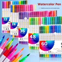 Ensemble de stylos à aquarelle Bview Art, 12/24 couleurs, double pointe, marqueurs de couleur pour le dessin manga, boîte en PVC
