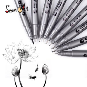 9pcs/套黑色细线衬里微米针笔绘图Sta颜料细线草图标记 - Product Image 1