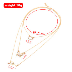 Collares en capas para mujer con colgante de mariposa y corazón, de cristal y diamantes de imitación, de aleación de zinc, joyería de moda para fiestas 2024 - Product Image 4