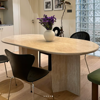 Table à manger en travertin beige royal, style européen moderne, convertible et extensible, ensemble de salle à manger 10 pièces pour villa de luxe