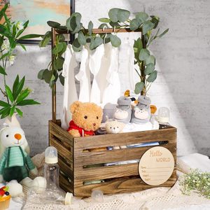 Bằng Gỗ Bé Tắm Crate Tủ Quần Áo Giỏ Với Xử Lý Bé Thông Báo Dấu Hiệu Vòng Hoa Móc Thư Lớn Món Quà Bằng Gỗ Thùng - Product Image 5
