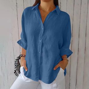 Ausverkauf Trendprodukt Frühling Sommer Elegante Modische Knopfleisten-Hemden aus Baumwolle, Leinen und Polyester in Übergrößen für Damen - Product Image 2