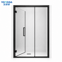 Paroi de douche transparente en verre trempé intelligent de 10 mm avec cadre en aluminium noir sans cadre, panneau fixe mural