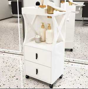 Chariot de Salon en Métal Blanc avec 2 Tiroirs et 4 Roues pour un Déplacement Facile – Idéal pour Salons de Coiffure - Product Image 1