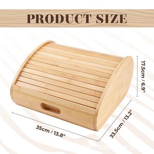 Bamboo Bread Box Natural Wood Color Durable <b>Kitchen</b> <b>Storage</b> Desktop Organizer Multi Functional Food <b>Container</b> - Product Image 4