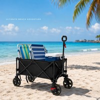 Carrito Plegable Portátil, Construcción de Acero con Alto Contenido de Carbono, Carretilla Resistente para Camping con Ruedas Todoterreno Giratorias de 360°