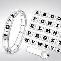 Bracelet modulaire italien en acier inoxydable, accessoires de mode tendance, cadeau DIY pour couple, bracelet à initiales en lettres anglaises noires
