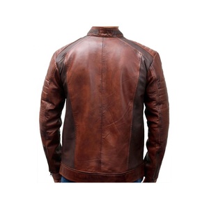 Veste en cuir de mode d'hiver à col montant respirant de couleur marron vintage pour hommes avec taille personnalisée - Product Image 2