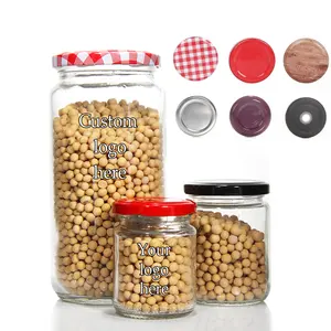 Пользовательские крышки с логотипом круглые маринованные бутылки для варенья, контейнеры для хранения пищевых продуктов, стеклянные банки для сухой кухни