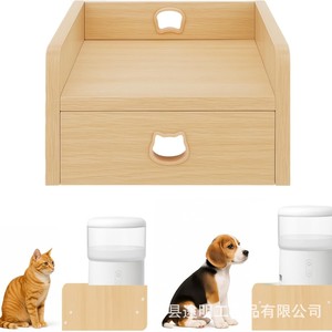 ที่วางอาหารสัตว์เลี้ยงแบบไม้พร้อมลิ้นชัก สีไม้ธรรมชาติ ชั้นวางเก็บของอเนกประสงค์สำหรับแมวและสุนัข - Product Image 1