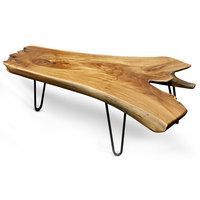 Table basse en bois Yuepeng Meimu, finition laquée transparente, design à bords naturels, bois massif de forme naturelle, écologique, durable