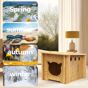 Cross-border wooden pet cat <b>house</b>, solid wood cat <b>bed</b>, all-season wooden detachable cat habitat - Product Image 2