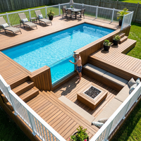 Piscine hors sol en WPC avec structure en acier, design personnalisable et cascade, équipée d'une pompe et d'un bâche pour piscine familiale
