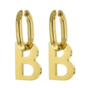 时尚设计师珠宝流行品牌不锈钢字母B圈耳环18k黄金填充字母初始圈耳环
