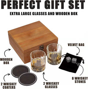 Vintage kreative Kiefernholz Lagerung Geschenk box Wasser Wein Tasse mit transparenten Marmor Eiswürfel Untersetzer Whisky Glas Set - Product Image 3