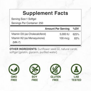 Cápsulas Blandas de <span class=keywords><strong>Vitamina</strong></span> <span class=keywords><strong>D3</strong></span> <span class=keywords><strong>K2</strong></span> a Granel con Certificación ISO, Reduce la Calcificación Arterial, Fortalece los Huesos, Aumenta la Inmunidad - Product Image 5